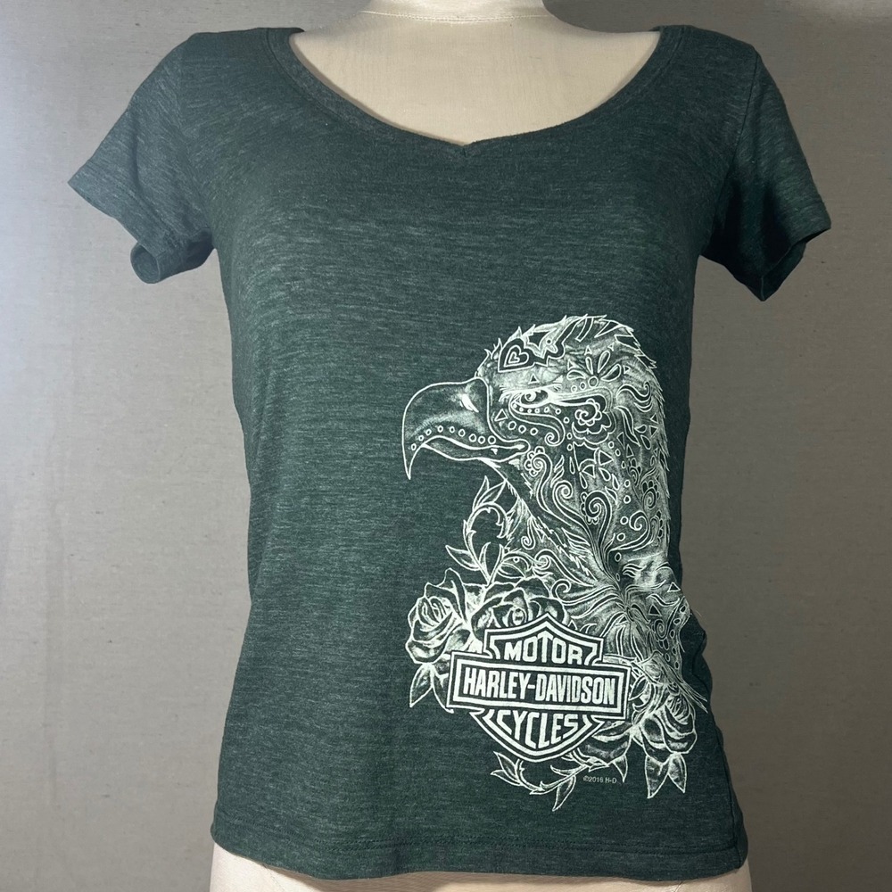 Harley Davidson T-Shirt S Daytona Florida Eagle‎ Graphic Green Short Sleeve Top